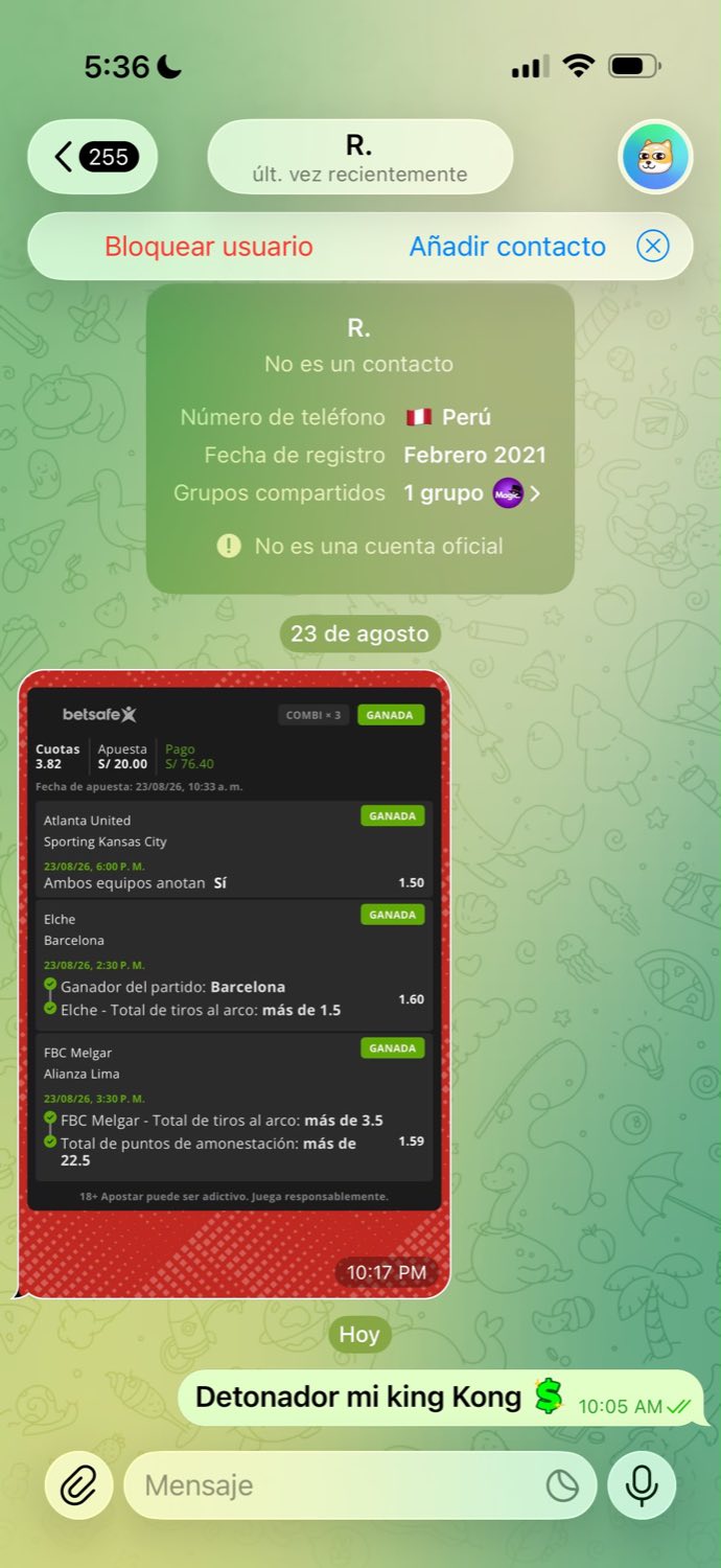Captura de WhatsApp: apuesta ganada de un miembro de la comunidad